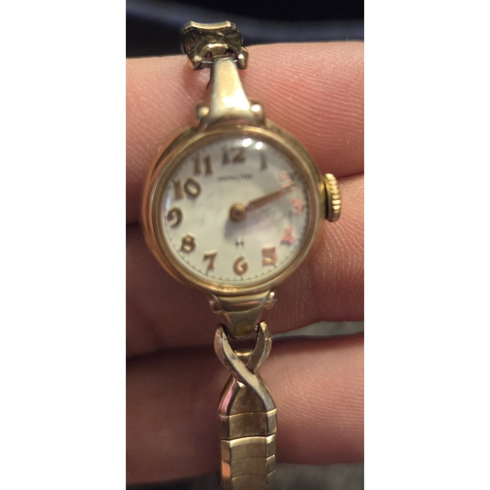 Vintage Hamilton Ladies Watch Gold Tone Stretch‎ Band Manual Wind Not Running